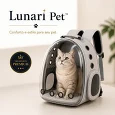 Mochila Transporte Pet Lunari™ para Cães e Gatos | Bolsa Ventilada com Visão Panorâmica - CINZA