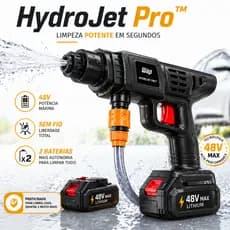 HydroJet Pro™ Lavadora de Alta Pressão Portátil 48V Sem Fio com 2 Baterias | Lava Jato Completo