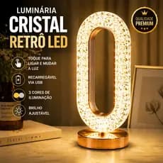 Abajur Luminária LED Cristal Retrô Touch USB Recarregável – Luz Decorativa Luxo para Quarto e Sala