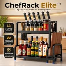 🔥 ChefRack Elite™ Organizador de Bancada 2 Níveis Premium | Suportes para Facas, Temperos Tábua