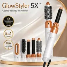 GlowStyler 5X™ Escova Secadora 5 em 1 Profissional 220V | Seca, Alisa, Modela com Efeito de Salão