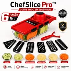 ChefSlice Pro™ Cortador Multifuncional 6 em 1 Mandoline Fatiador Ralador com Lâminas Inox - VERMELHO