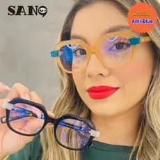 Lentes Substituíveis Nova Moda Europeia Americana TR90 Colorido Anti Luz Azul Armação De Óculos Para Mulheres Retrô Leve