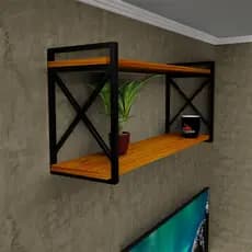 Prateleira Estilo Industrial Modelo X 20x60cm com Suportes e Tábuas de Madeira