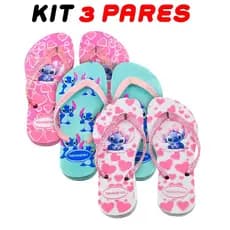 Kit 3 Chinelos Infantil Menina Stitch Confortável Leve Praia Piscina Promoção
