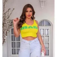 Top Cropped Tricot Brasil Copa do Mundo Escama Moda Blogueira Tendência Feminino