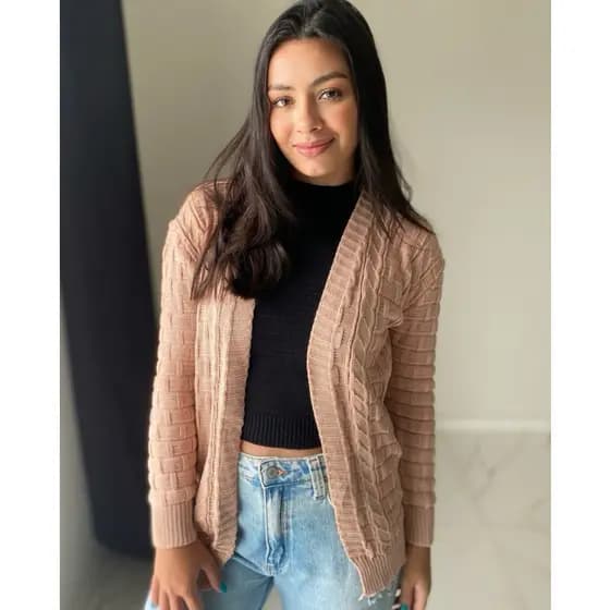 Casaco Tijolinho Trança Tricot feminino cardigan LAURA kimono moda blogueira tricô inverno