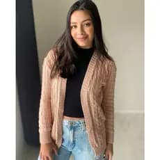 Casaco Tijolinho Trança Tricot feminino cardigan LAURA kimono moda blogueira tricô inverno