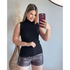 Blusa Garrafinha Tricot Gola alta Feminina Moda Blogueira Tricô Canelada Confortável Básica Regata