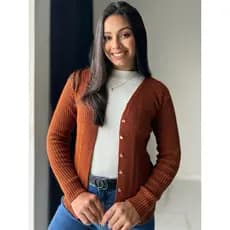 Casaco Canelado básico com botão feminino inverno manga longa casaquinho cardigan curto modaTricô