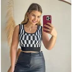 Cropped Losango Feminino Alça Larga Tricot Estampa top verão moda tricô