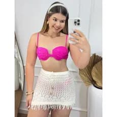 Saia Feminina Saída De Praia Com Franja Modal E Cordão MANU Tricot Verão Roupa Feminina Estilosa