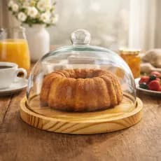 Boleira Artesanal Madeira Vidro Elegante Mesa Posta 30cm