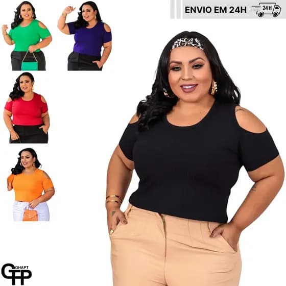 Blusinha Feminina Plus Size Cropped Recorte