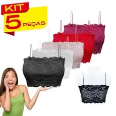 Kit 5 Top Faixa Cropped Feminino Alça Fina de Renda Com Bojo