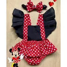 Romper Tematico infantil menina Jardineira bebe Com Tiara Personalizada