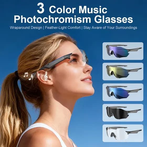 Óculos Inteligentes AI Com Lente Fotocromática Orelha Aberta Áudio Som Panorâmico Bluetooth 6.0 Chamadas Mãos Livres Con