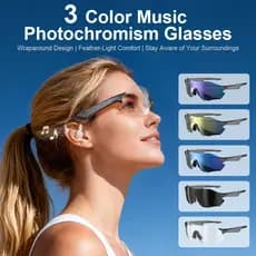 Óculos Inteligentes AI Com Lente Fotocromática Orelha Aberta Áudio Som Panorâmico Bluetooth 6.0 Chamadas Mãos Livres Con