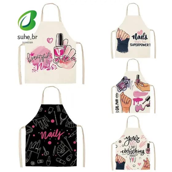SFBSF Aventais Para Artistas De Unhas , Padrões De Batom De Esmalte , Avental Feminino De Linho Cozinha , Presentes Anti