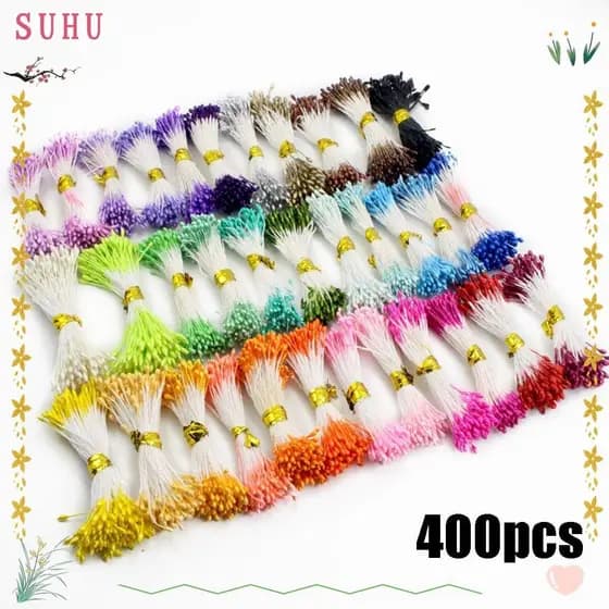 SUHU 400pcs Flower Stamen Scrapbooking Decoração De Casamento Cabeças Duplas Pistilo Agulha