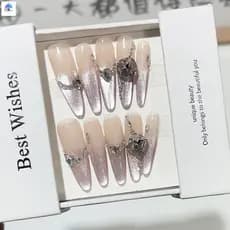 Prensa Oval Com Glitter Roxo Em Unhas , 10 Peças De Falsas De Resina Para Festa De Casamento , Faça Você Mesmo