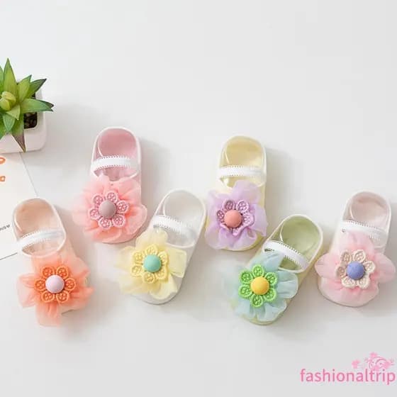[FaSh] Meias Princesa No Show Para Bebês Meninas Com Flores Macias Elásticas Antiderrapantes