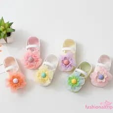 [FaSh] Meias Princesa No Show Para Bebês Meninas Com Flores Macias Elásticas Antiderrapantes