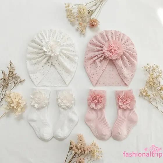 [FaSh] Conjunto De Chapéu E Meias Decorativas Para Bebês Meninas , Lindos Acessórios