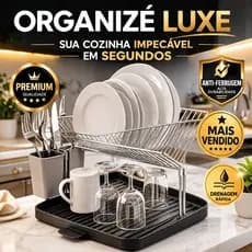 Escorredor de Louça Inox Organizador de Pia com Porta Talheres Compacto Premium Organizé Luxe Top Rio