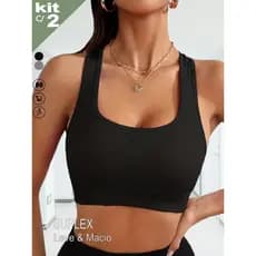 Kit Com 2 Top Nadador Básic Academia Fitness-Top Feminino Fitness em Poliéster com Elastano