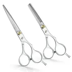 Kit 2 Tesouras Semi Profissionais Fio Navalha 6.0 e Desfiadeira 6.0 Prata