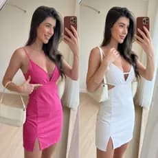 Vestido Feminino Alfaiataria Curto frente única com bojo fenda alça Sensual vestido Sofisticado - Bianka