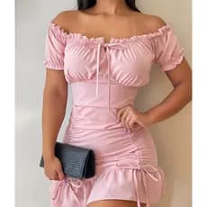 Vestido Feminino Curto Ciganinha ombro a ombro lastex babado modinha blogueira gringa Frufru