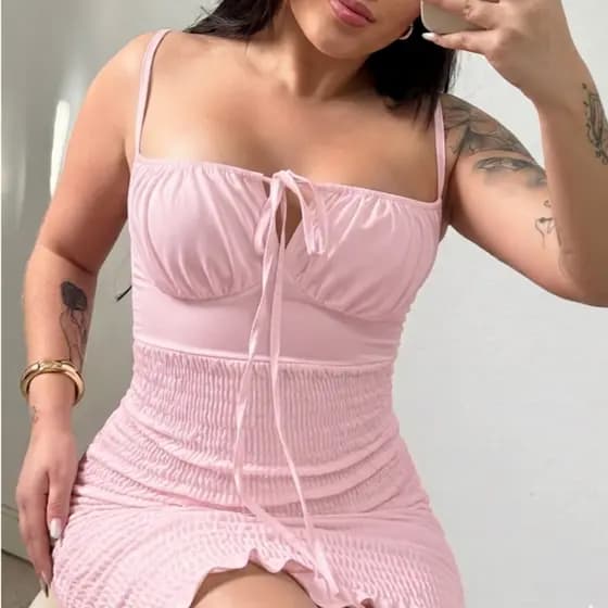 Vestido Feminino curto Lastex Flaviana alcinha ajustável curto amarração decote modinha blogueira