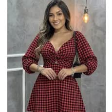 Macaquinho Andrea tipo vestido manga longa bufante com bojo crepe duna decote trançado amarração nas costas elástico