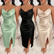 Vestido Feminino ANGÉLICA tecido p.rada acetinado modelo luxo festas formatura casamento madrinha alça zíper bojo fenda