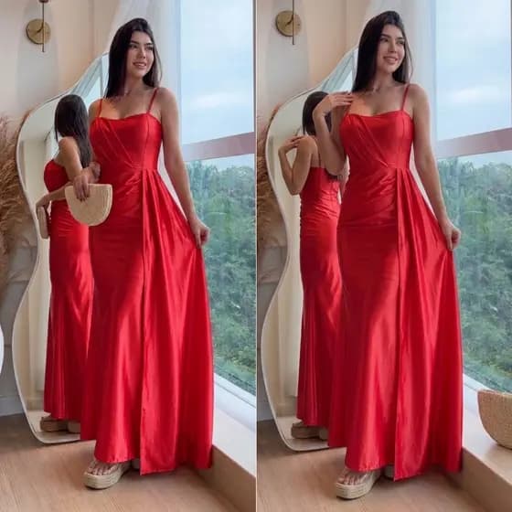 Vestido P.rada Busto Grapeado Alça Tecido Acetinado Bom bojo zíper nas costas Longo fenda Luxo Festas Formatura Casament