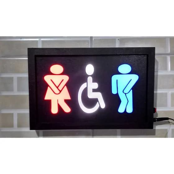Luminoso Wc Acessivel Unissex Led Neon Quadro Placa Banheiro Toilet