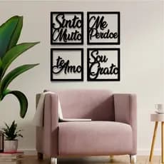 Quadro ho'oponopono Hooponopono Preto MDF vazado Kit 4 Sinto Muito Me Perdoe Te Amo Sou Grato MMleds Quadro Painel