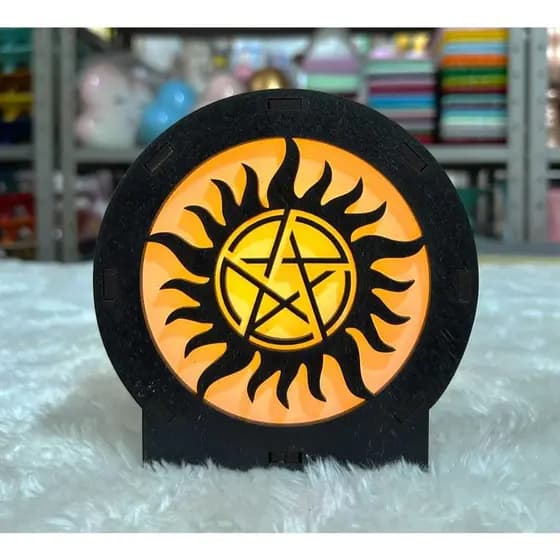 Luminaria Supernatural Sobrenatural - Símbolo Anti-Possessão Geek De Mesa Redondo 12cm X 12cm