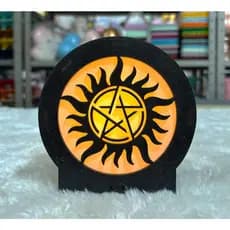 Luminaria Supernatural Sobrenatural - Símbolo Anti-Possessão Geek De Mesa Redondo 12cm X 12cm