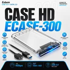 Case HD Externo SSD 2.5 USB 3.0 Transparente Gaveta SATA Exbom