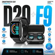 Relógio Smartwatch Digital D20 Unisex + Brinde Fone de Ouvido Sem Fio F9 Case Powerbank
