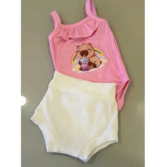 Kit com 2 peças Bebe Menina Alcinha Algodão Roupa de Bebê Conjunto Borys Bebê