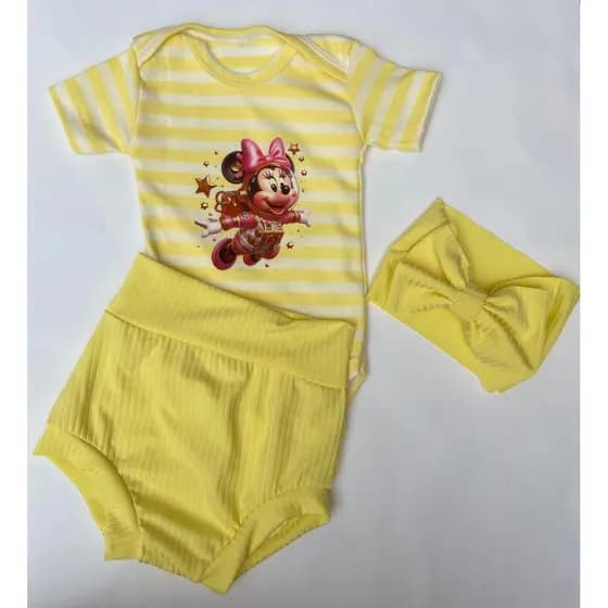 Kit com Três Peças Body, Tapa Fralda + Tiata - Minie Astronauta