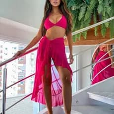 Saída de Praia canga Pareo de amarrar longa moda verão Babado Tendência moda praia