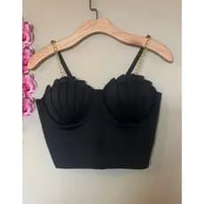 Cropped Cropt alça corrente modelo sereia bojo ostra top Tendencia