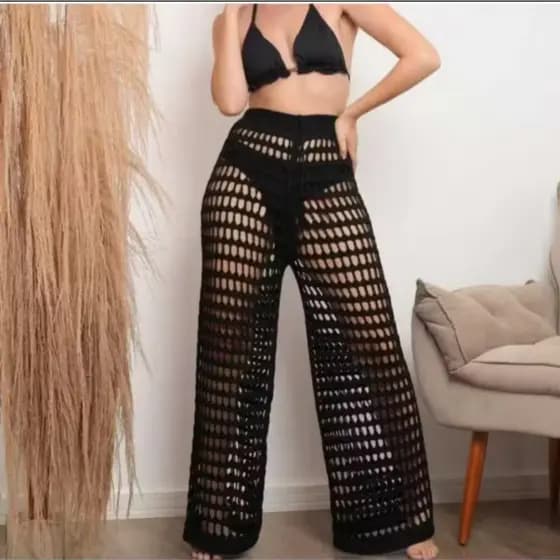 Calça Feminina Saída De Praia Tricô, Tricot,Canga Piscina Crochê Moda Verão 2026