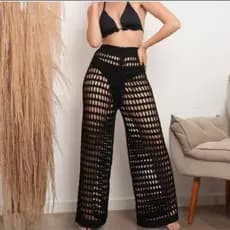 Calça Feminina Saída De Praia Tricô, Tricot,Canga Piscina Crochê Moda Verão 2026