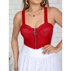 Top Cropped Paetê Alcinha Zíper Frontal Festa Balada